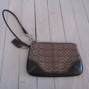 Coach Signature Logo Wristlet Brown Leather Trim